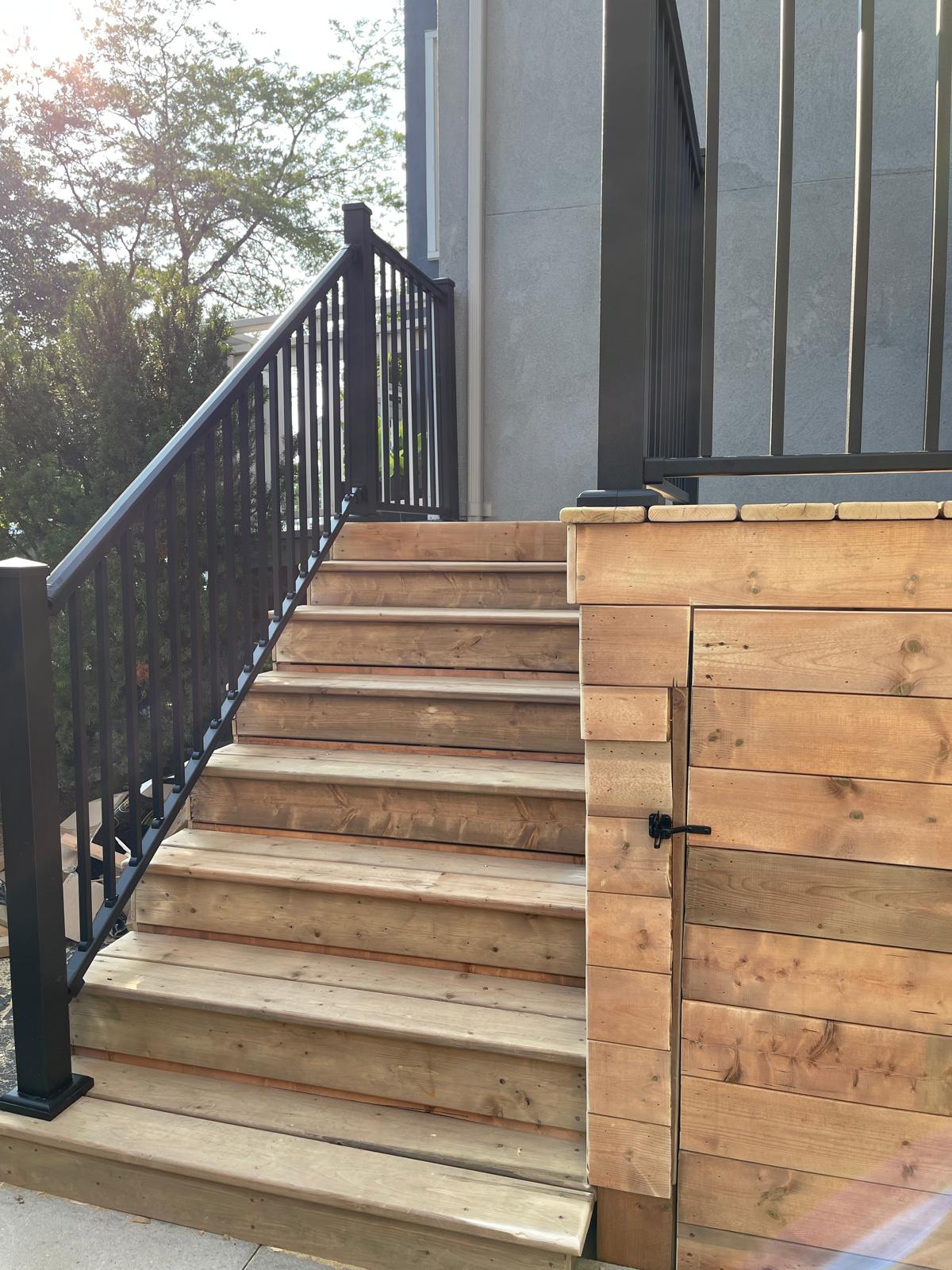 Deck Stairs with Black Railing